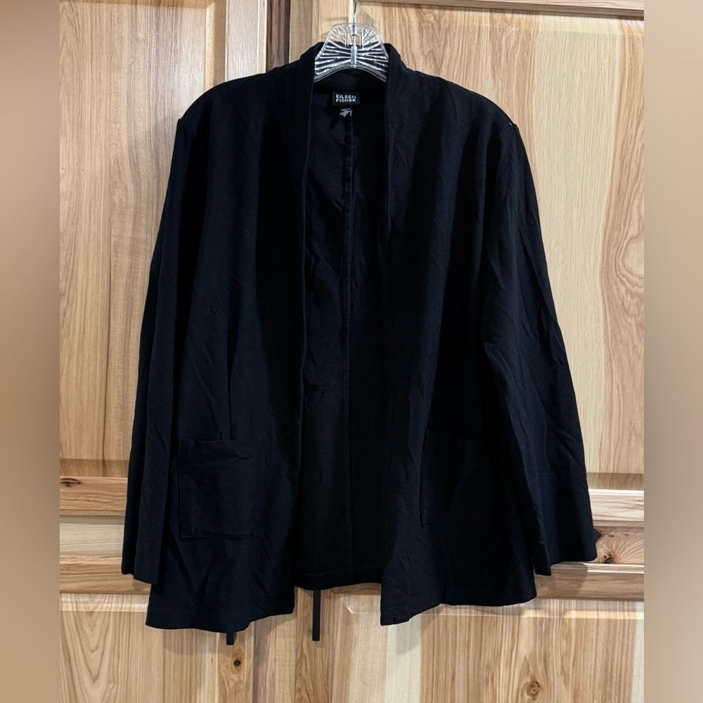 Eileen Fisher Classy Timeless Closet Staple Open Front Black Stretch Blazer Sz M